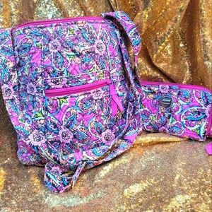 Cross body pink flower vera bradley purse and wallet set